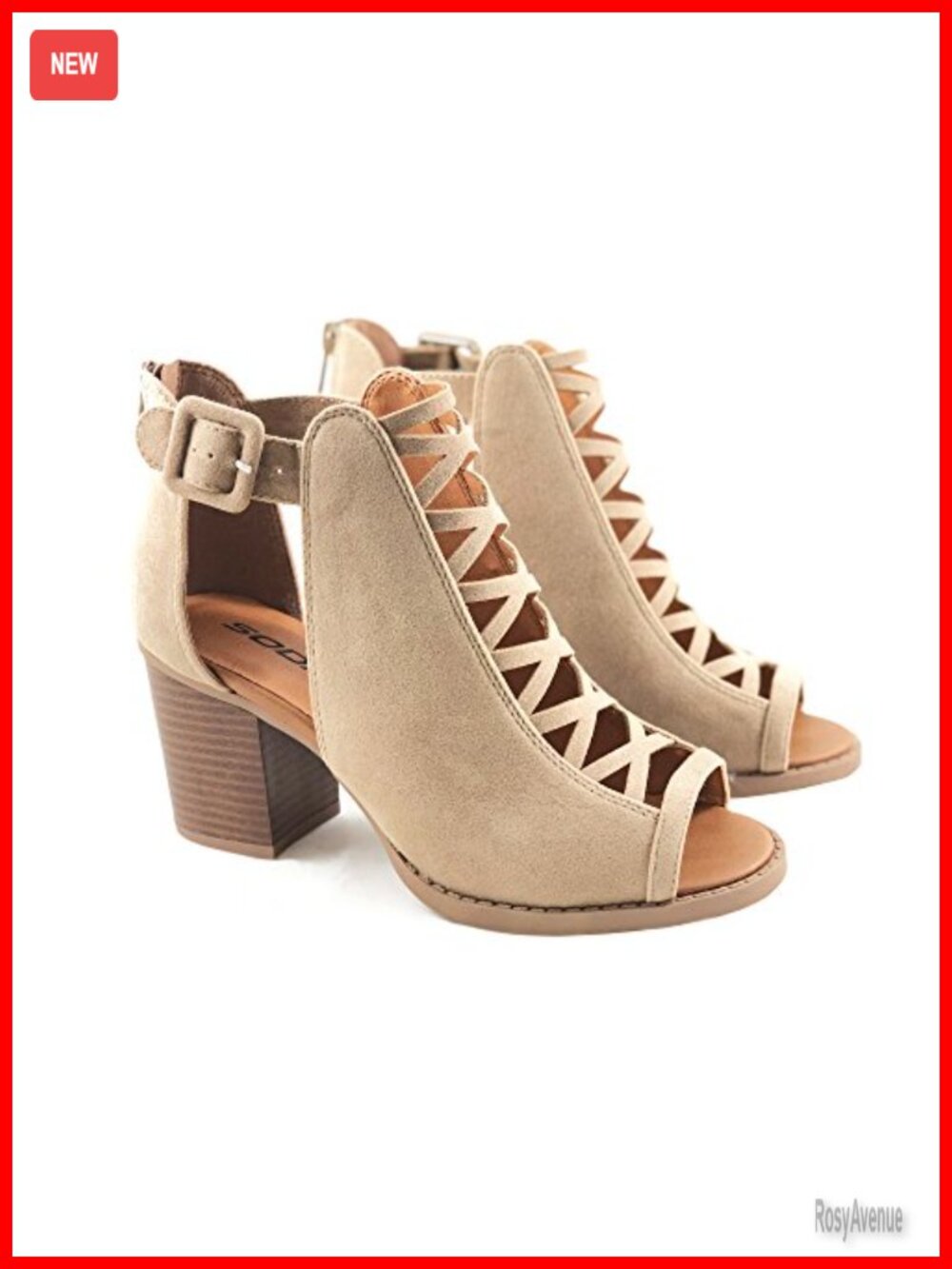 Faux Suede Block Heel Sandals Open Toe Adjustable Ankle Strap Casual